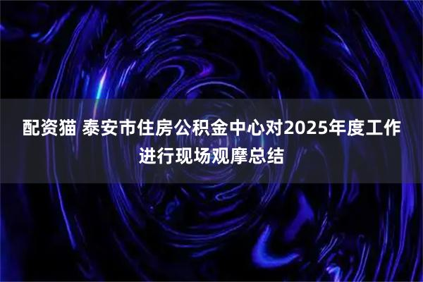 配资猫 泰安市住房公积金中心对2025年度工作进行现场观摩总结