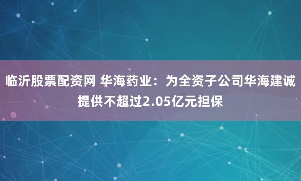 临沂股票配资网 华海药业：为全资子公司华海建诚提供不超过2.05亿元担保